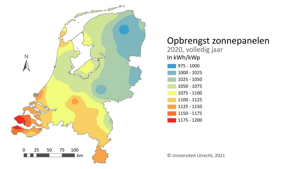 Opbrengst zonnepanelen per regio